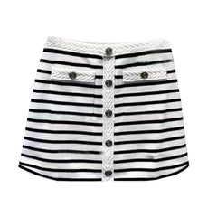 Striped V-Neck Knit Vest + A-Line Knit Skirt