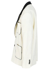 White Single-Breasted V-Neck Long Sleeve Coat