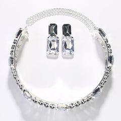 Oversized Rhinestone Choker Necklace + Earrings Set