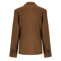 Brown Panelled Double Breasted Pleated Blazer