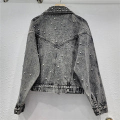 Nail Bead Diamond Inlaid Denim Jacket