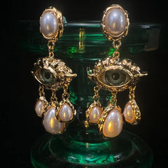 Vintage Eye Pearl Drop Earrings