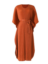 Pre Order: Bat Sleeve Waist Tie Pleated Dress