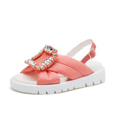 Diamond Square Buckle Flat Sandals