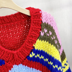 Thick Rod Needle Knitted Striped Loose Sweater