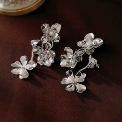 Metallic Flower Pearls Exaggerated Earrings