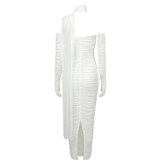 White Mesh Hanging Neck Ribbon Dress
