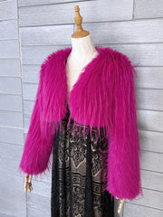 Pink Cropped Furry Shawl Jacket