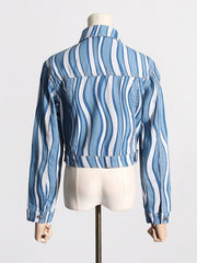 Wave Striped Denim Short Jacket