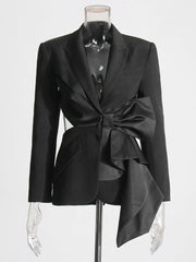 V-Neck Waist Bow Cut Out Blazer