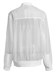 White Organza Stand Collar Long Sleeve Jacket