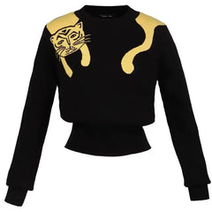 Elegant Black Jacquard Cartoon Sweater