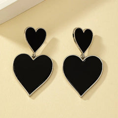 Pre Order: Black Resin Large Metal Heart Dangle Earrings