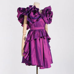 Purple Ruffle Edge V-Neck Mini Dress