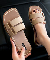 New Fashion Versatile Khaki Flat Soft Slippers Peep Toe