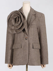 Retro 3D Flower Loose One-Button Suit Jacket