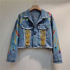 Handmade Nail Bead Short Denim Jacket