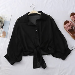 Casual Chiffon Waist Tie Shirt