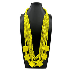 Geometric Multi-Layer Wooden Bead Necklace