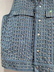 Diamond Embroidered Sleeveless Striped Vest