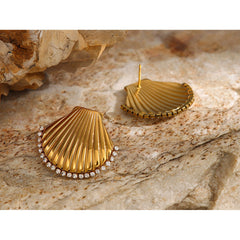 Rhinestone Scallop Shell Earrings