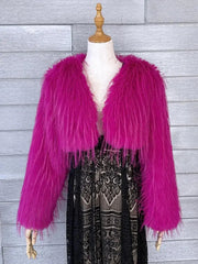 Pink Cropped Furry Shawl Jacket