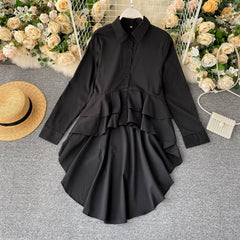 Irregular Ruffled Edge Long Sleeved Shirt