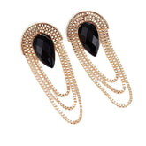 Pre Order: Black Water Drop Metal Tassel Exaggerated Earrings