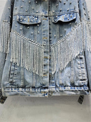 Tassel Diamond Inlaid Short Denim Jacket