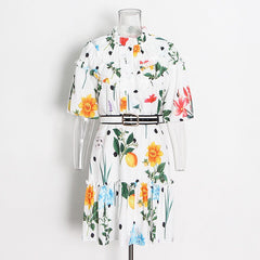 Ruffled Stand Collar High Waist Waistband Dress