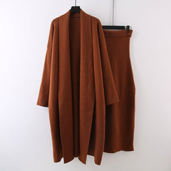 Solid Knitted Cardigan + Strapless Dress Set