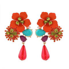 Resin Flower Diamond Studded Retro Earrings