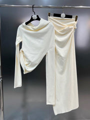 Irregular Sloping Shoulder Top + Hip Hugging Skirt