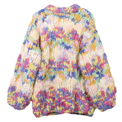 Rainbow V-Neck Long Sleeved Loose Thick Knit Cardigan