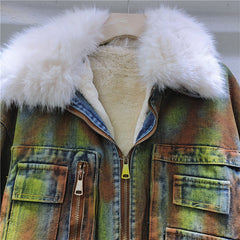 Woolen Collar Denim Short Fleece Jacket