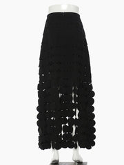 Pre Order: Black Patchwork Tassel Hollow Out Skirt