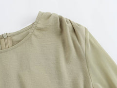 Pleated Irregular Long Sleeved Midi Dress