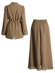 Solid Waist Suit Jacket + Tassel Skirt