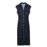 Denim Midi Slim Fit Shirt Dress