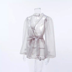 Mesh Lace Up Waist Bow Top