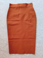 Solid Brown Midi Tight Pencil Skirt