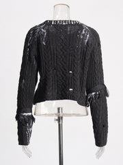 Pre Order: Belt Tassel Long Sleeve Knitted Cropped Sweater