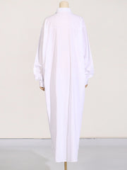 Solid Side Slit Long Sleeved Shirt Dress