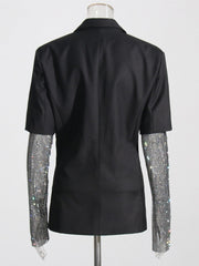 Stitched Black Mid-Length Blazer