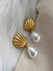 Frosted Shell Pearl Dangle Earrings