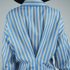 Pre Order: Blue Striped Long Sleeves Loose Dress