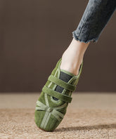Casual Green Suede Buckle Strap Splicing Flat Shoes For Women