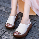 Cozy Leather Simple Handmade Platform Slippers