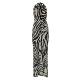 Patchwork V-Neck Backless Lace Up Maxi Dress