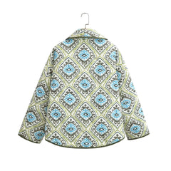 Green Paisley Flower Print Lapel Quilted Jacket